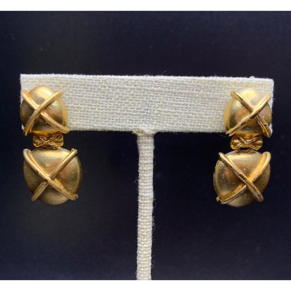 Matte Gold Tone Dangle Earrings Vintage Classic Satin Finish Drop Pierced Signed